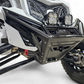 Full machine front view of Can-Am Maverick X3 fitted with black anodized billet winch bumper and aggressive blacked-out stance