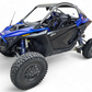 Amp Door Skins installed on 2-seat Polaris RZR Pro R showing one-piece aluminum design in satin black