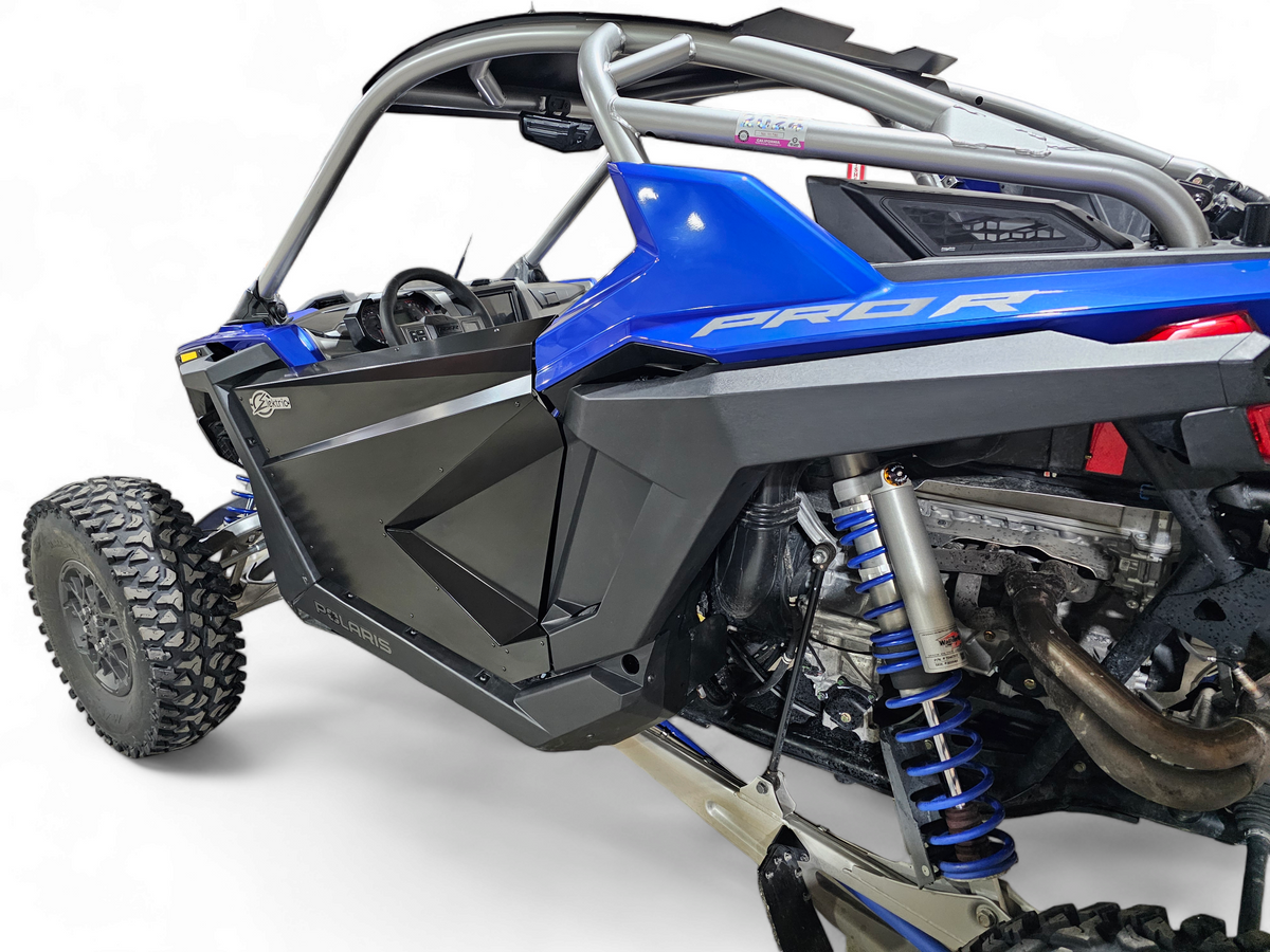Bolt-on mounting to factory door frame on Polaris RZR Amp door skins