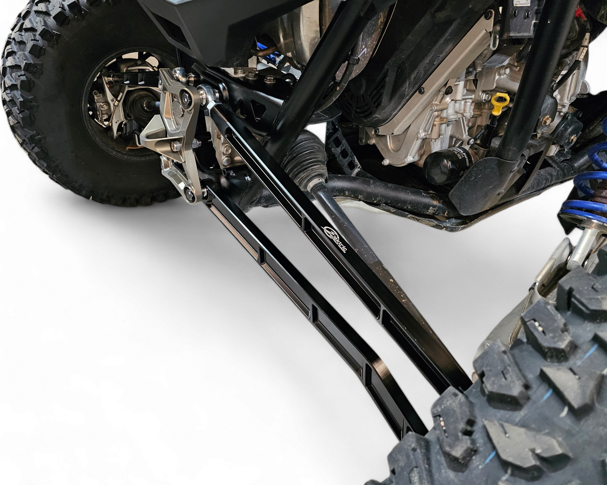 CNC machining detail on Polaris RZR black billet radius rod