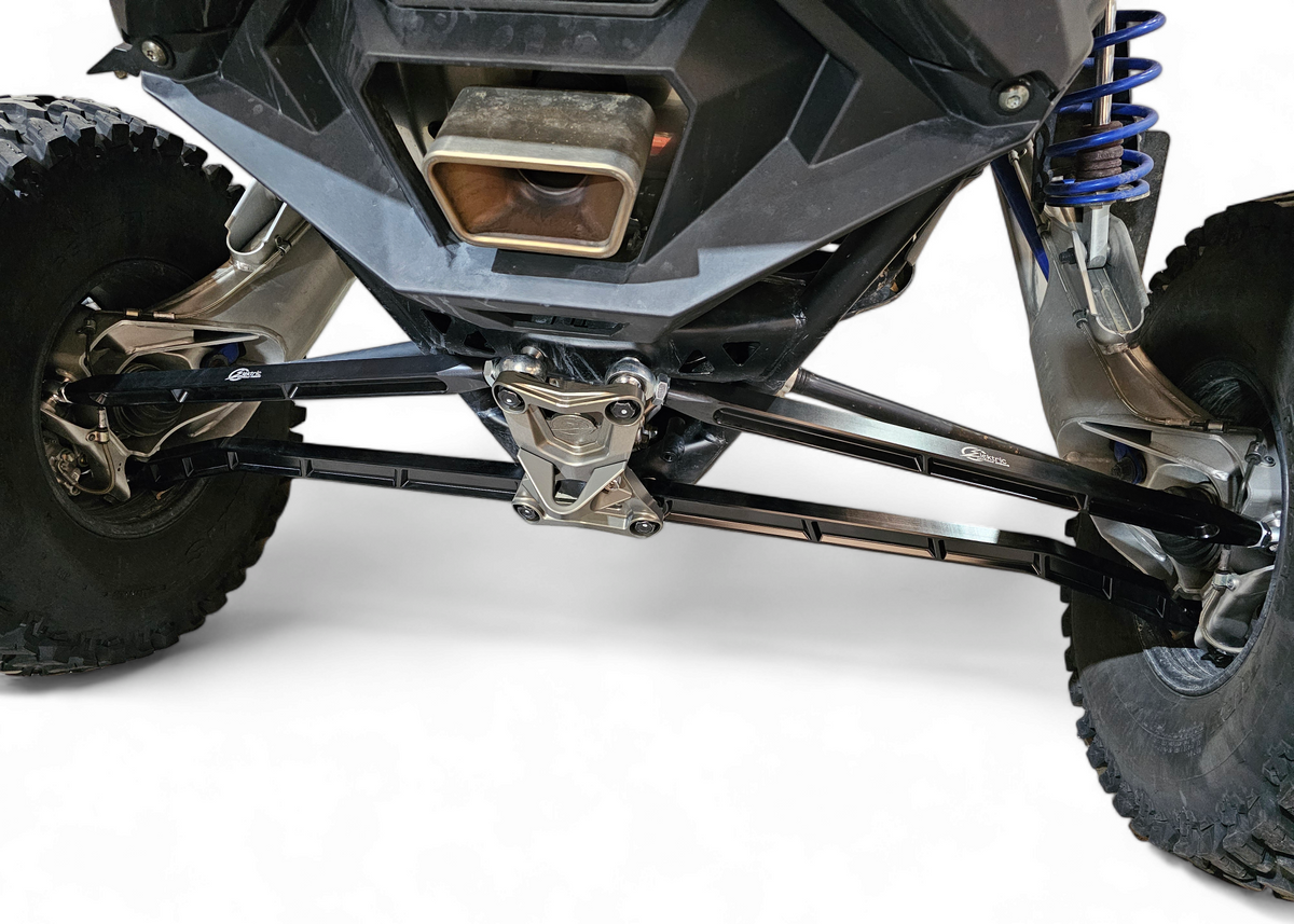 Polaris RZR Pro R Pro S Turbo R High Clearance Radius Rods in black shown solo displaying full billet set