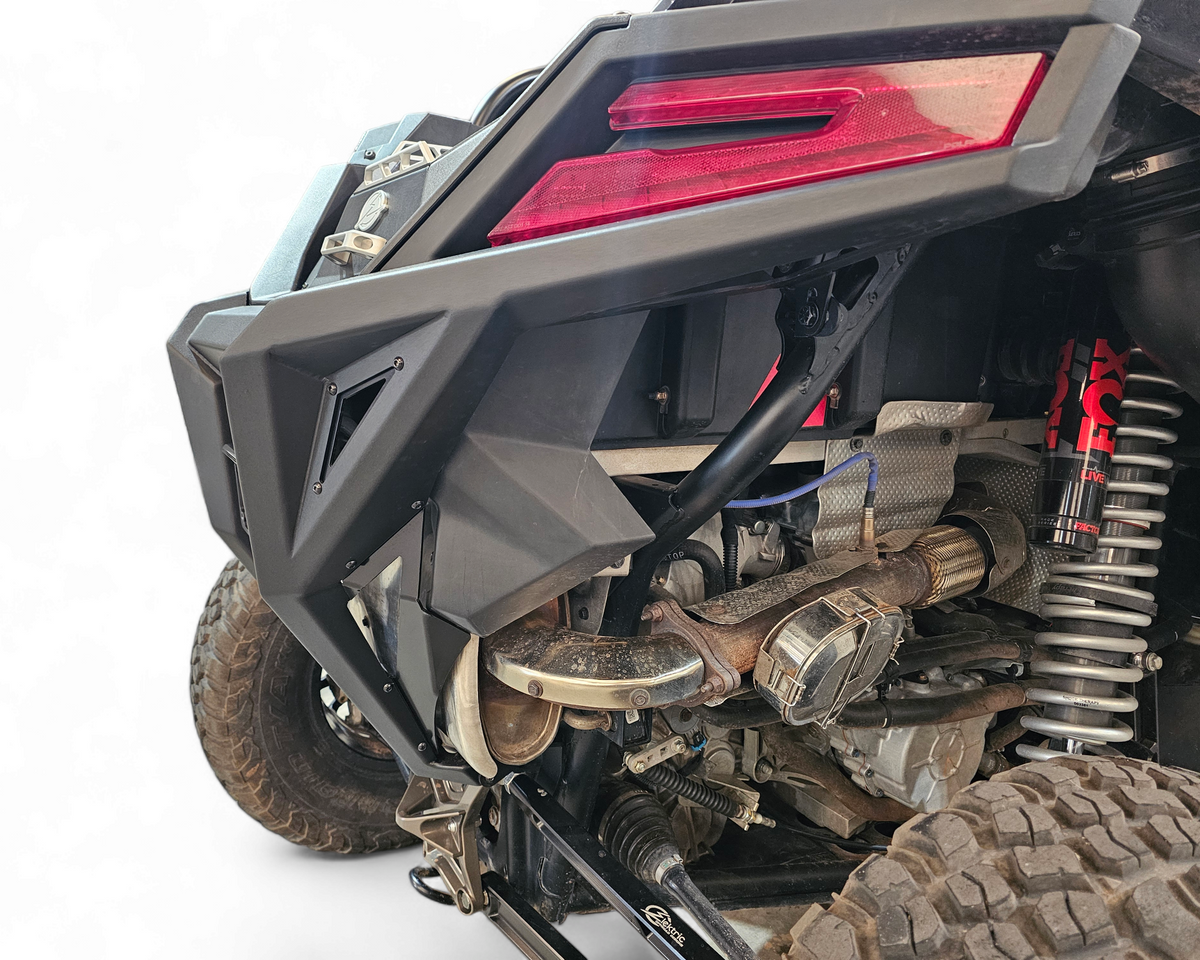 Side profile of Polaris RZR Pro XP rear bumper showing body-line fitment
