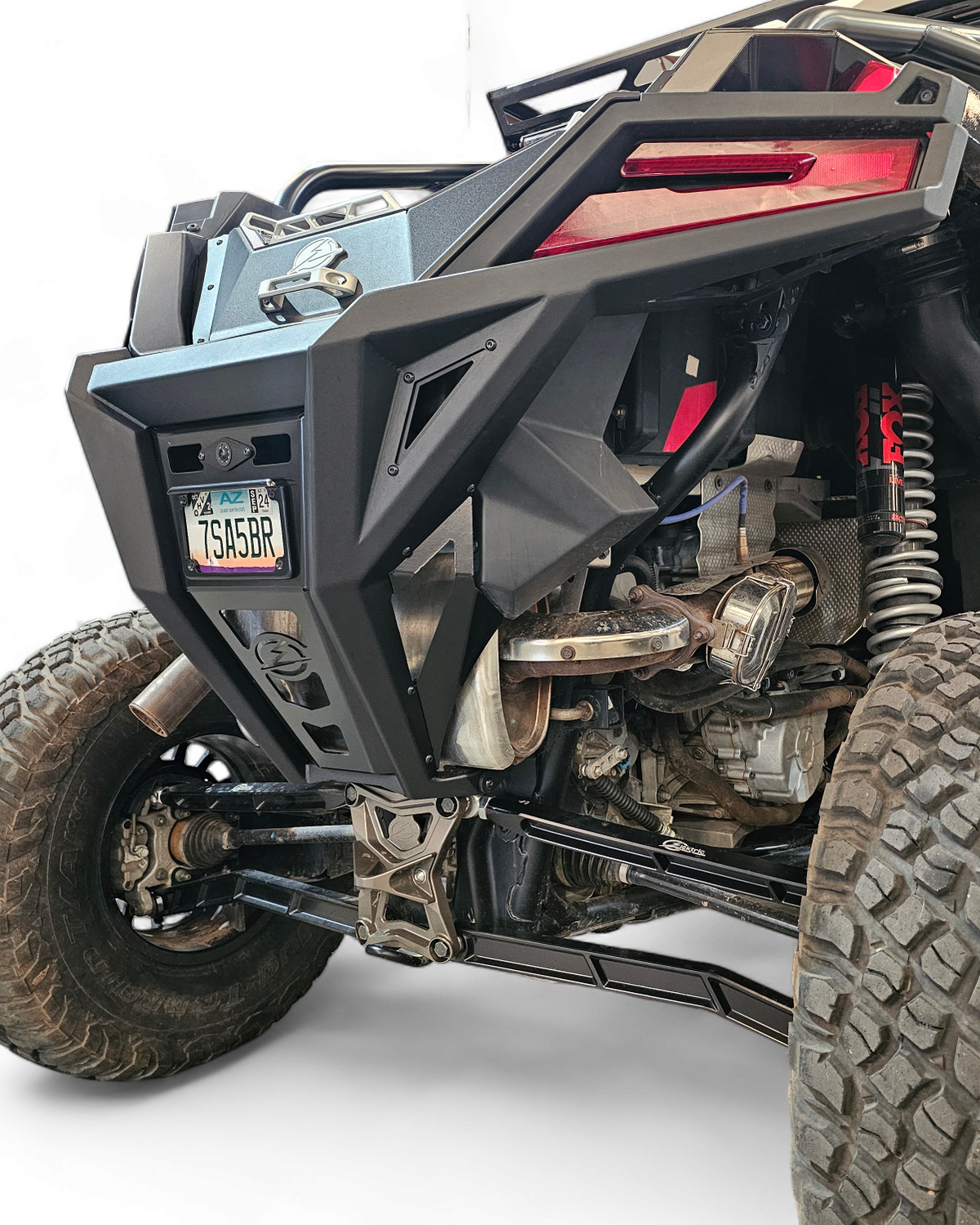 License plate mount detail on Polaris RZR Pro XP rear bumper