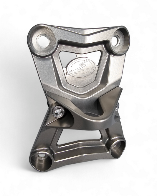 Radius Rod Plate with Tow Hook in gunmetal anodize on Polaris RZR Pro R showing 6061 billet aluminum and recovery hook