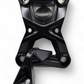 Integrated tow hook detail on Polaris RZR black radius rod plate