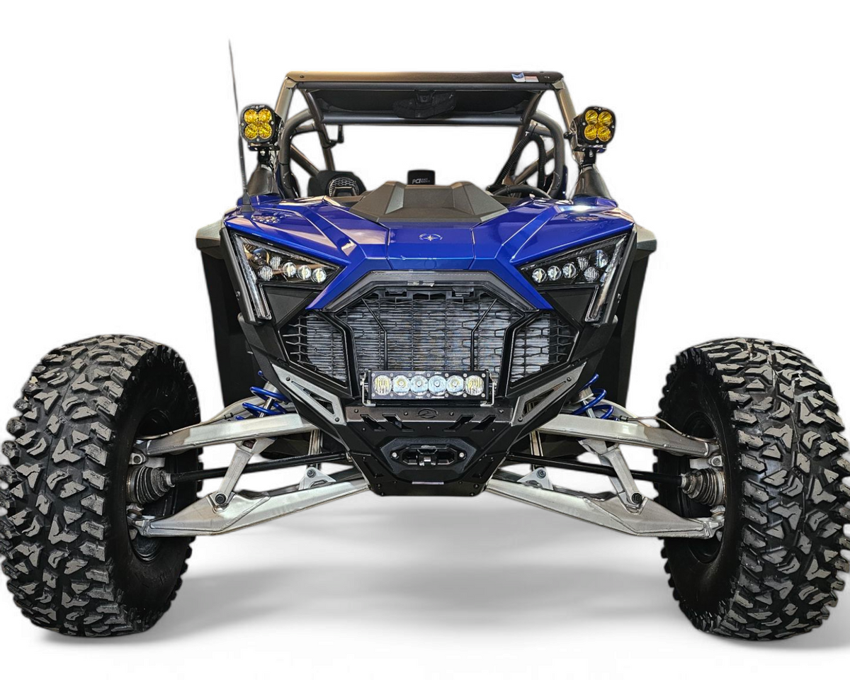 Integrated light mount locations on Polaris RZR Pro R Volt front winch bumper