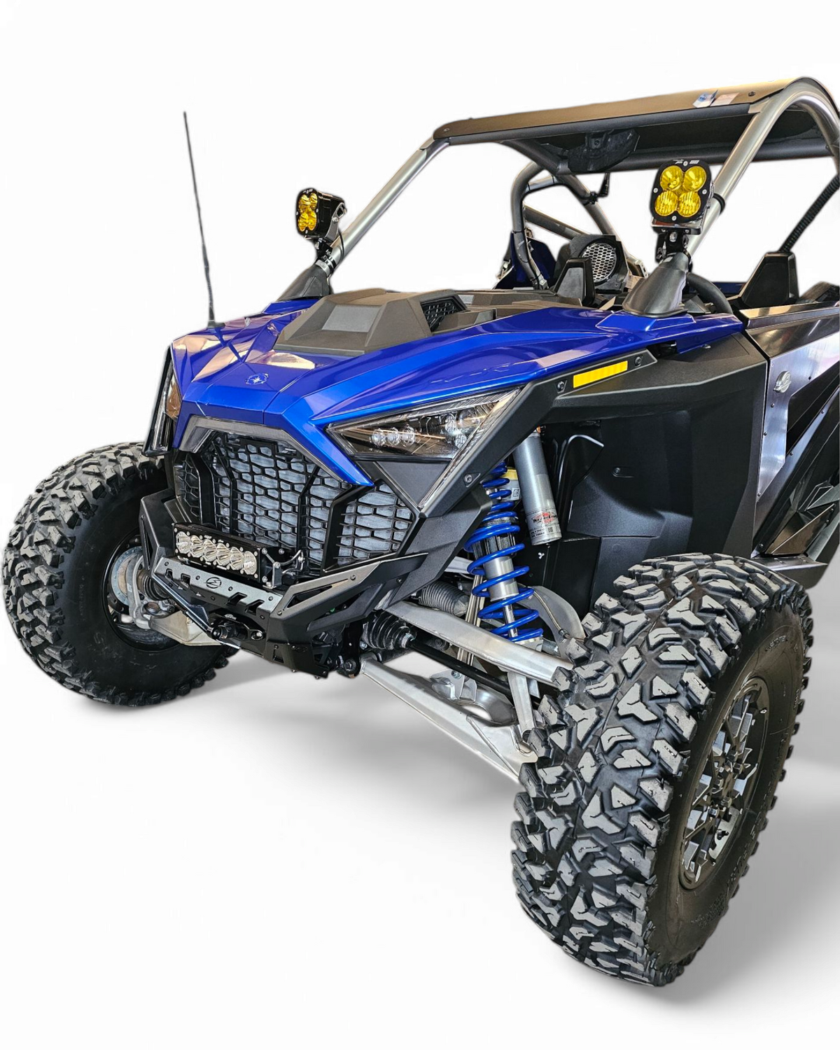 Polaris RZR Pro R front bumper shown replacing the factory OE bumper with direct bolt-on fitment