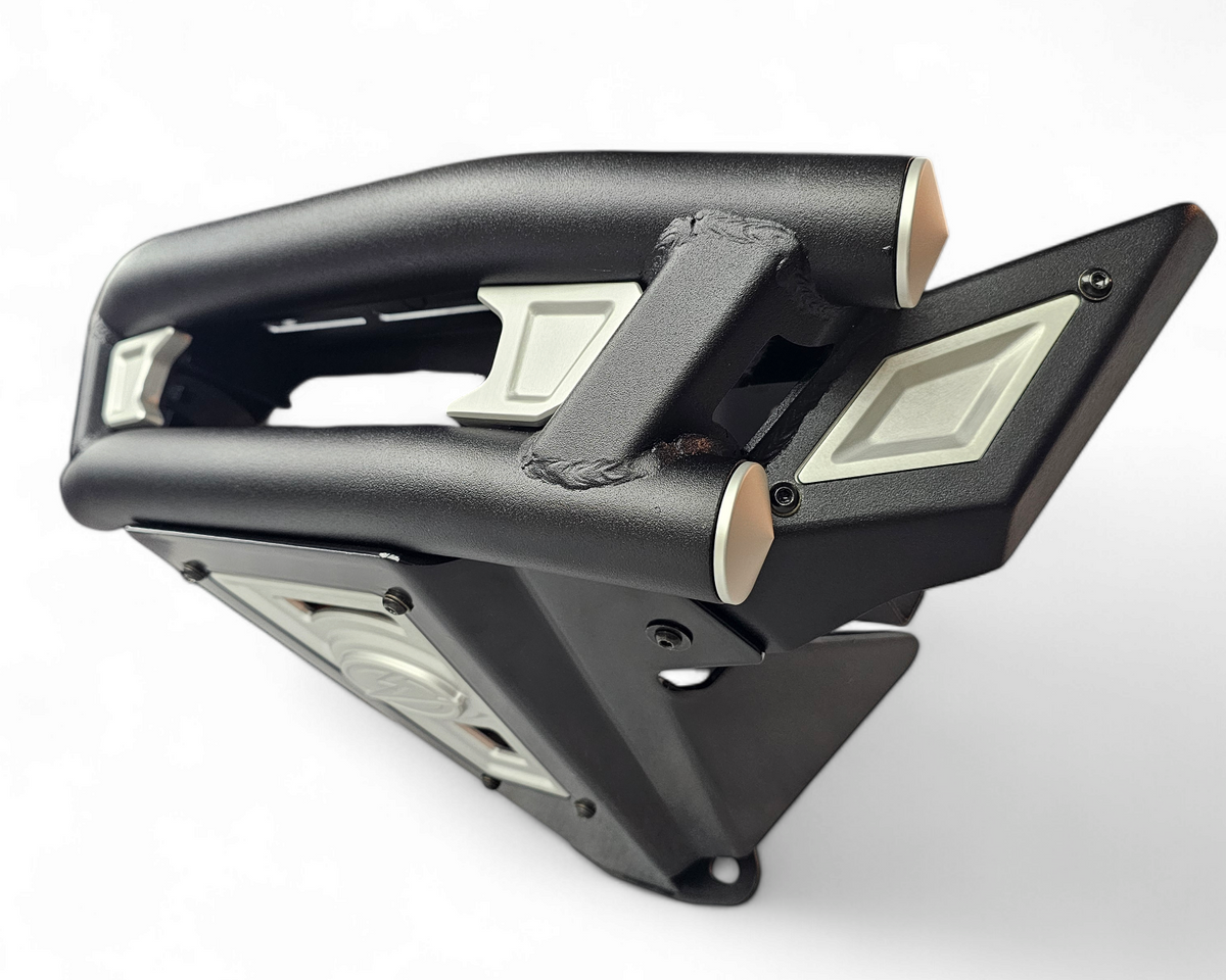 Polaris RZR Turbo R Amp Series tubular front bumper installed