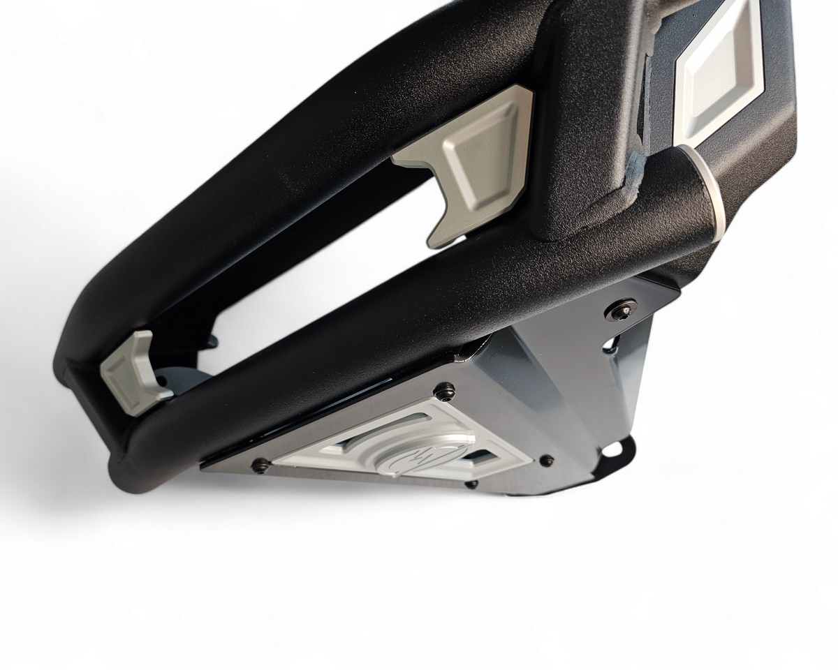 Direct bolt-on mounting detail on Polaris RZR Amp front bumper