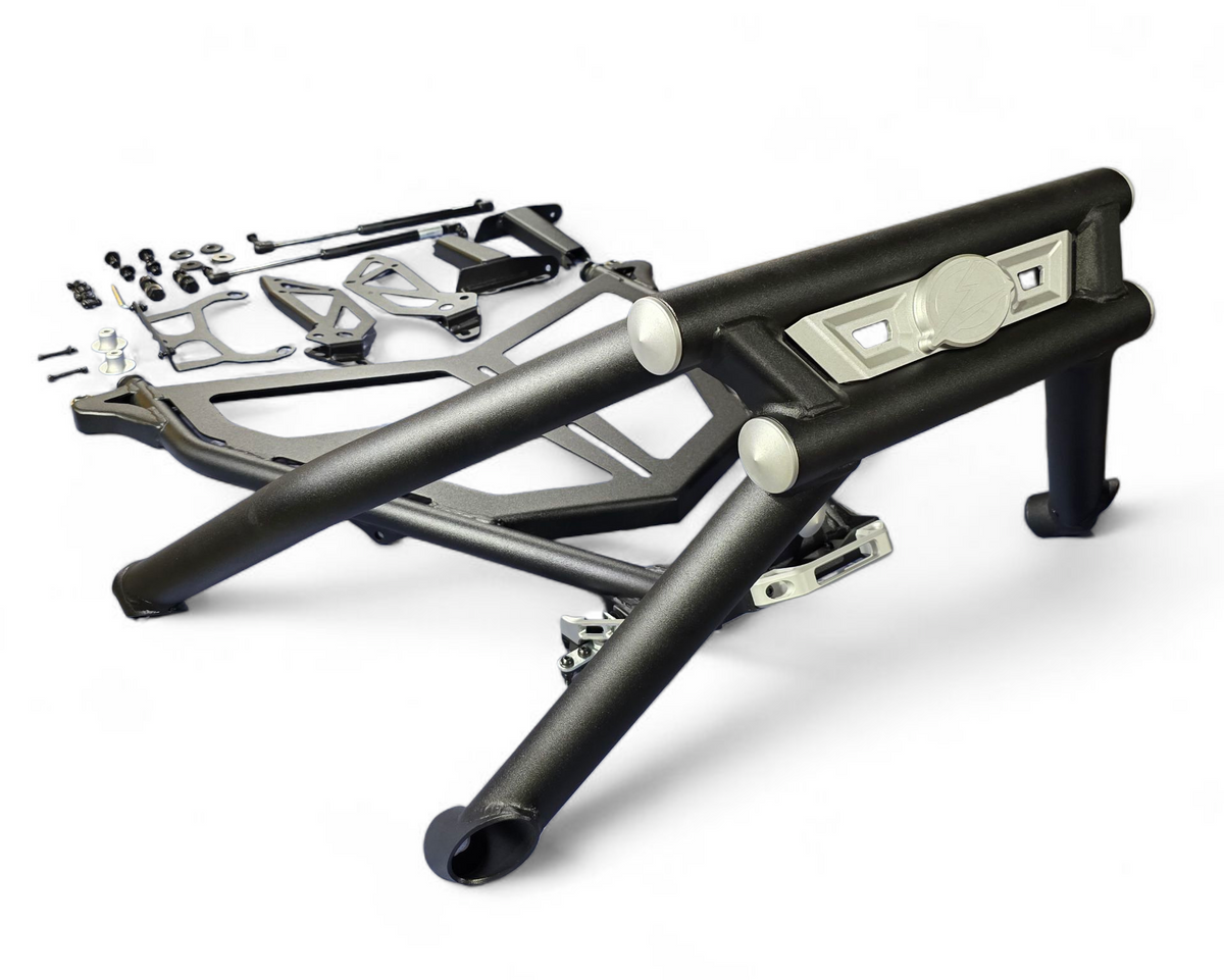 Overhead view of Polaris RZR Pro R rear bumper tire rack combo showing layout