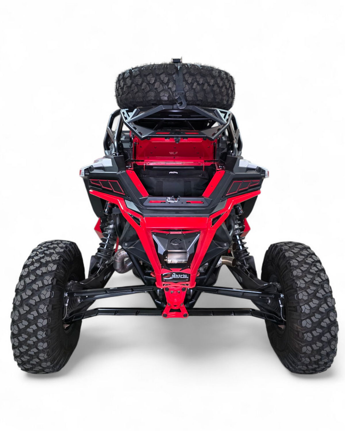 Steel and aluminum trim construction detail on Polaris RZR high clearance tire rack