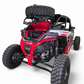 Rear three-quarter view of Polaris RZR high clearance tire rack with spare mounted