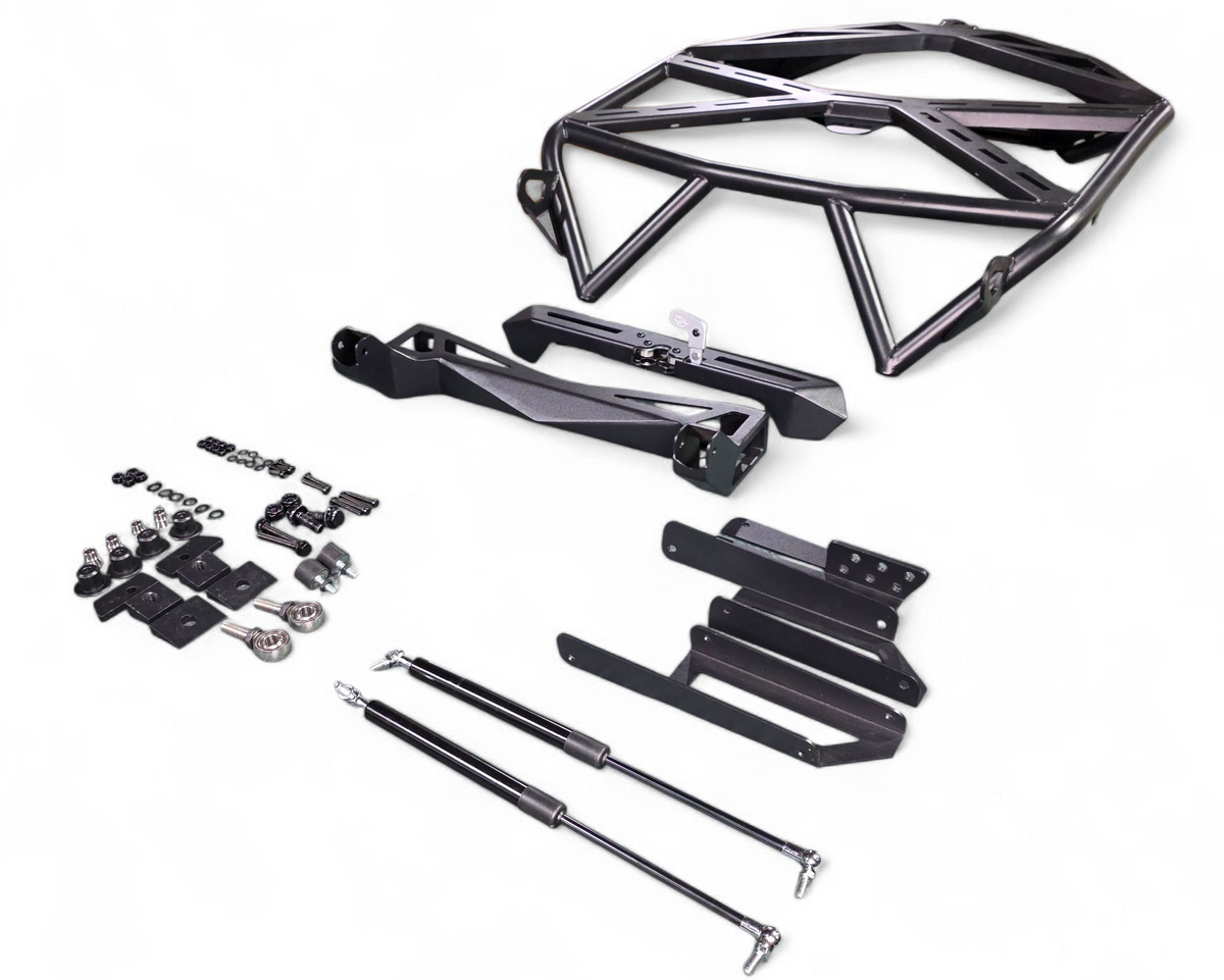 Overhead view of Polaris RZR tire rack showing tire mounting platform