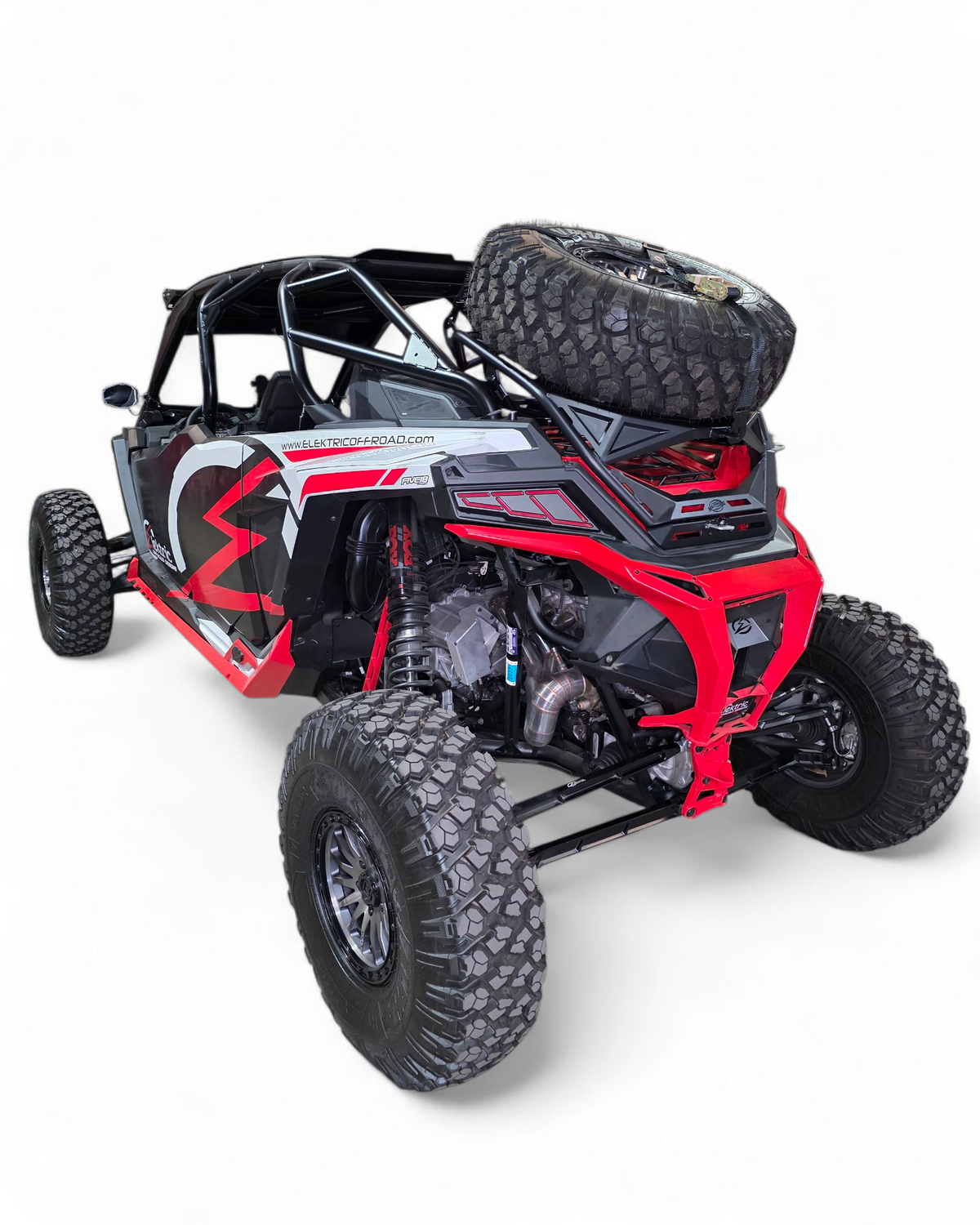 Bolt-on mounting detail on Polaris RZR high clearance tire rack