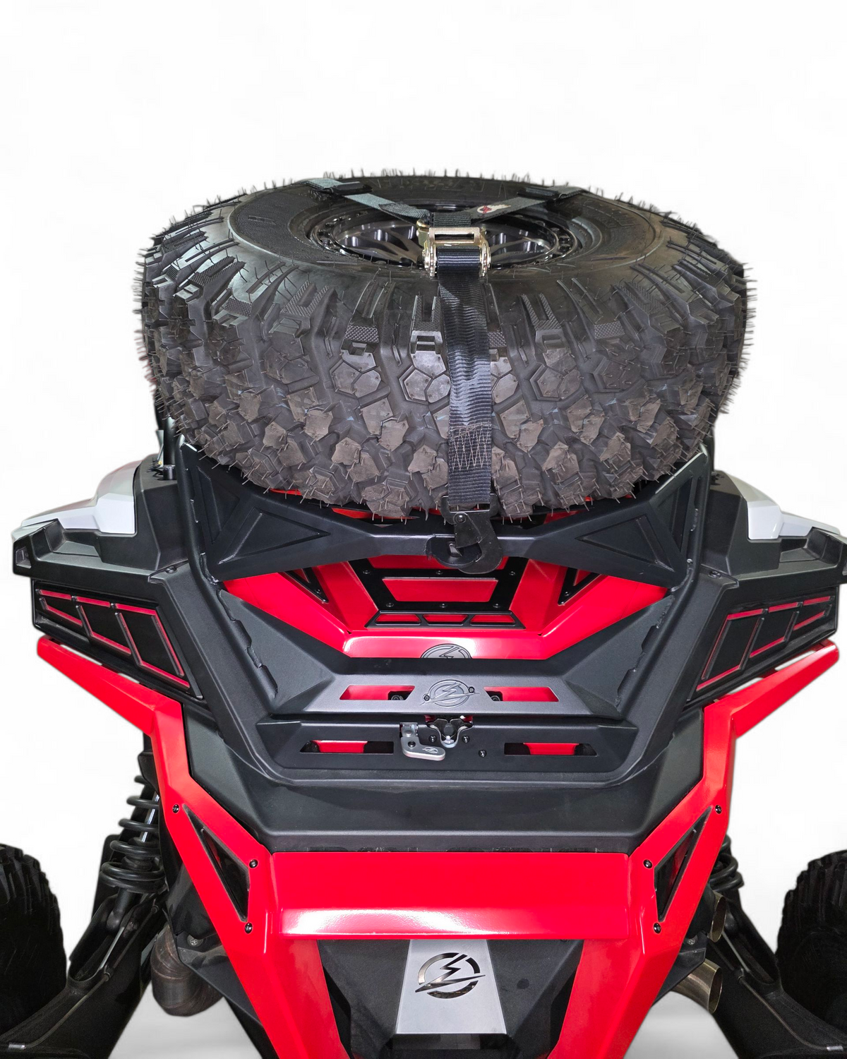 Heim joint and premium latch detail on Polaris RZR tire carrier