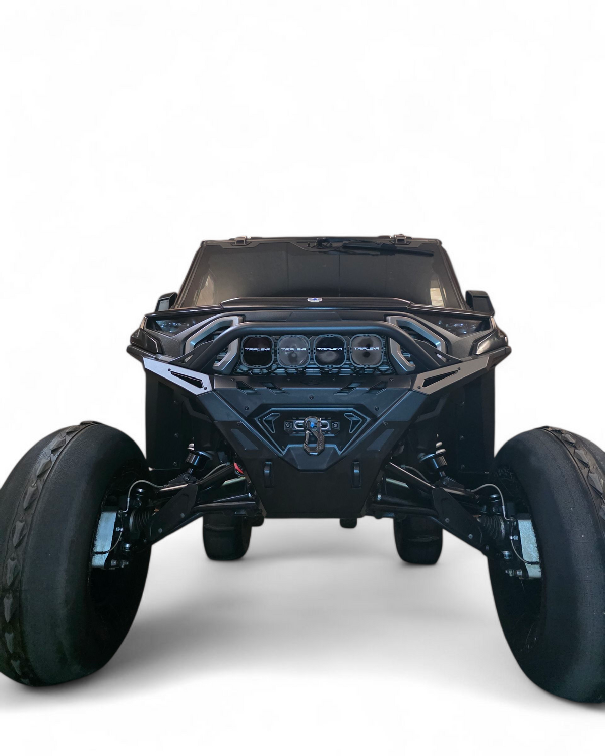 Passenger side view of Polaris Ranger 1500 Volt front winch bumper showing front-end protection