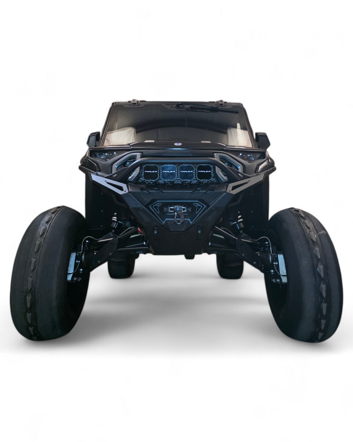 Winch installed behind Polaris Ranger 1500 Volt front bumper showing hidden mount integration