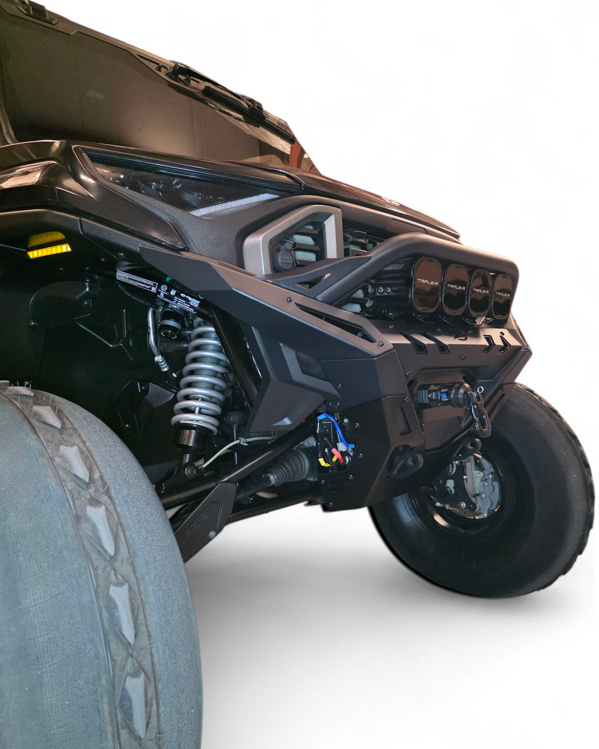Full machine front view of 2024 Polaris Ranger 1500 fitted with XD Volt front winch bumper