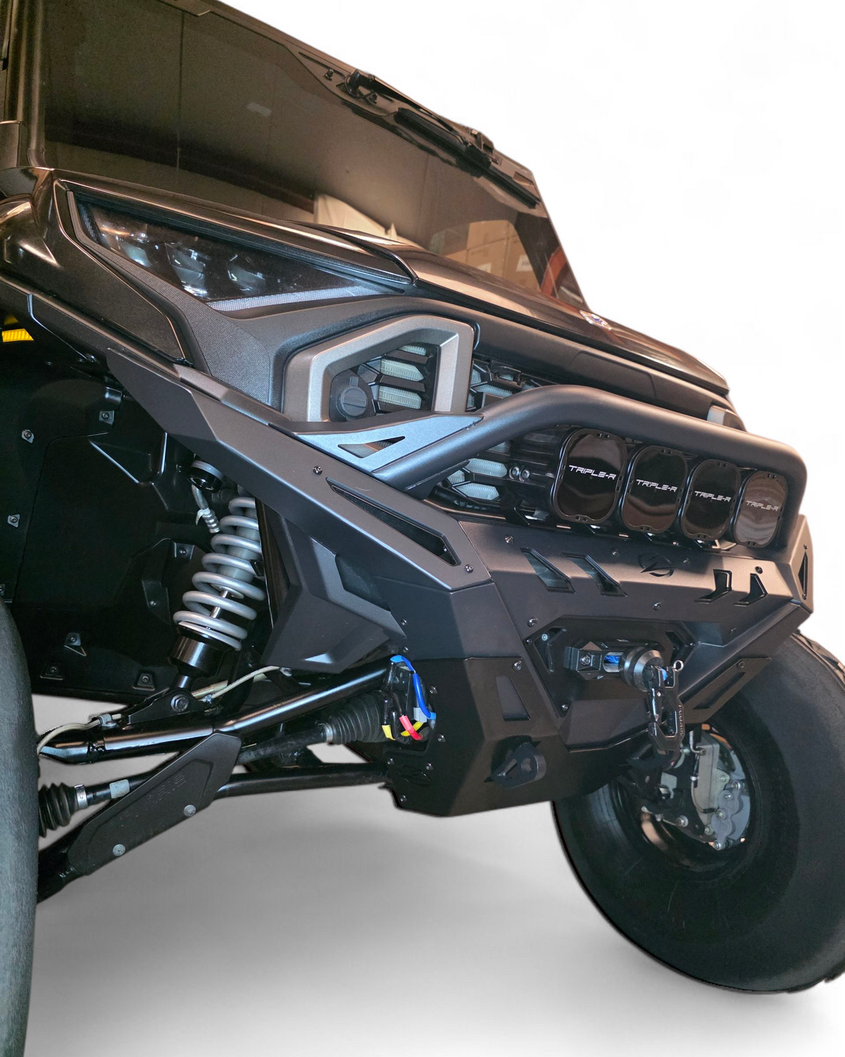 Corner and weld detail on Polaris Ranger 1500 Volt front winch bumper showing laser-welded build quality