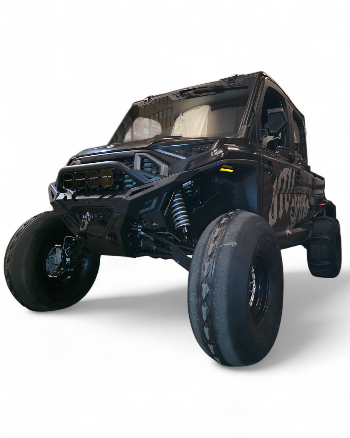 Hammer black finish texture close-up on Polaris Ranger 1500 Volt front winch bumper