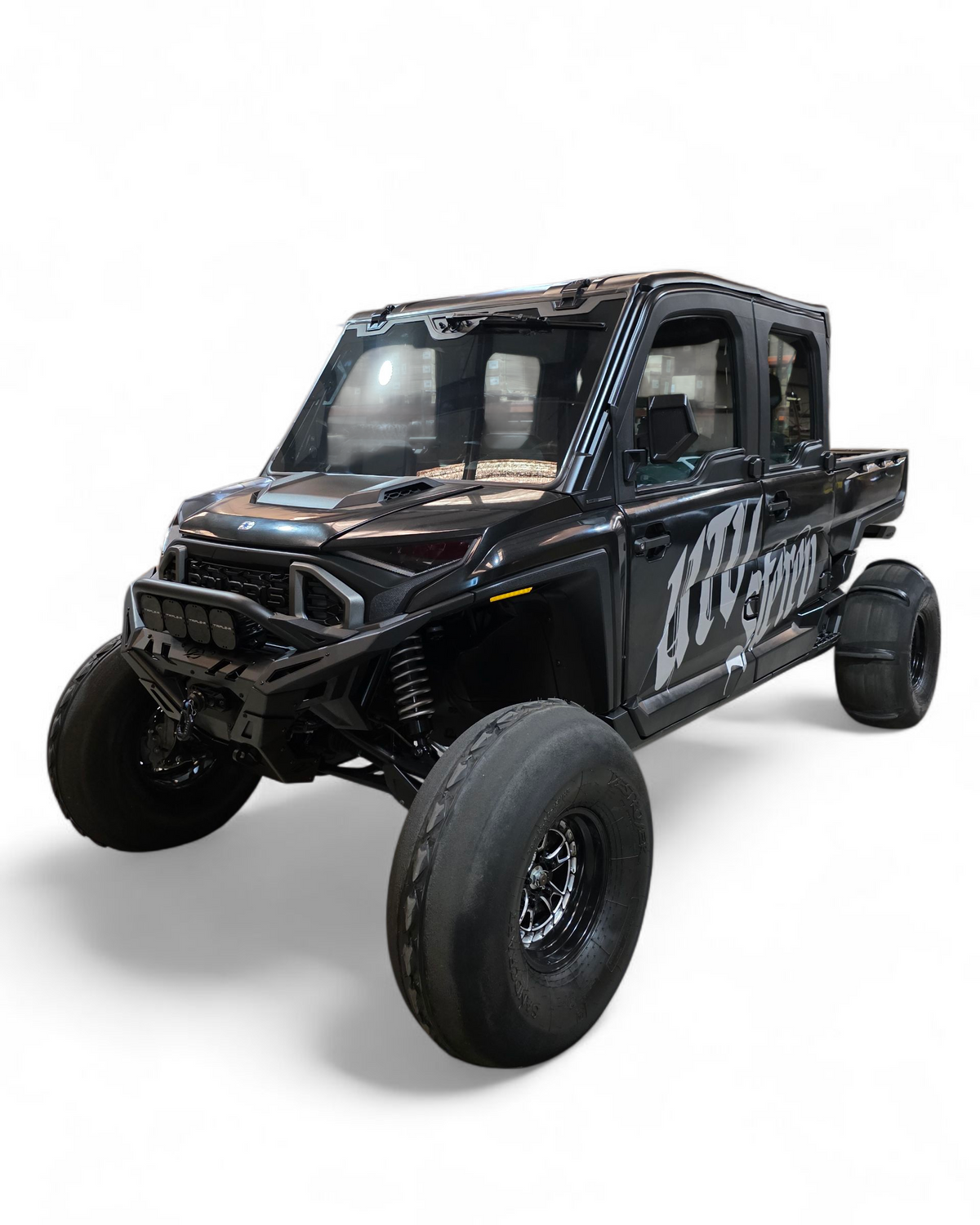 Side profile of Polaris Ranger 1500 Volt front winch bumper showing body-line contour fit