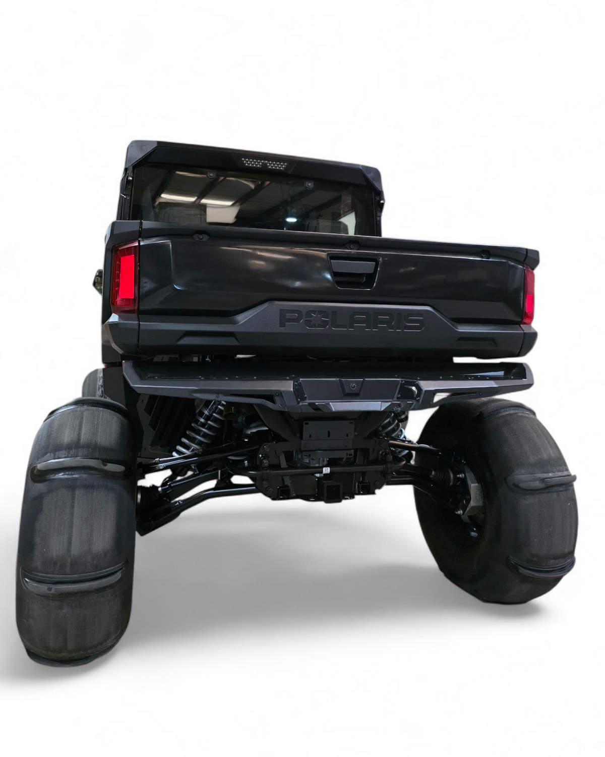 Volt Rear Bumper installed on 2024 Polaris Ranger XD 1500 showing steel construction and license plate mount in hammer black