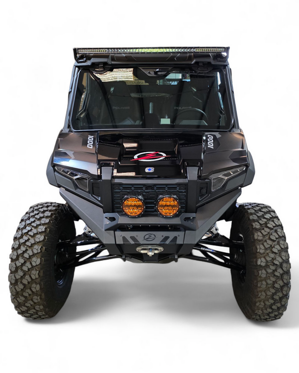 Side profile of Polaris Xpedition HDX Front Winch Bumper showing body-line contour fitment