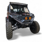 Front three-quarter view of Polaris Xpedition HDX Front Winch Bumper showing aggressive profile and satin black panels
