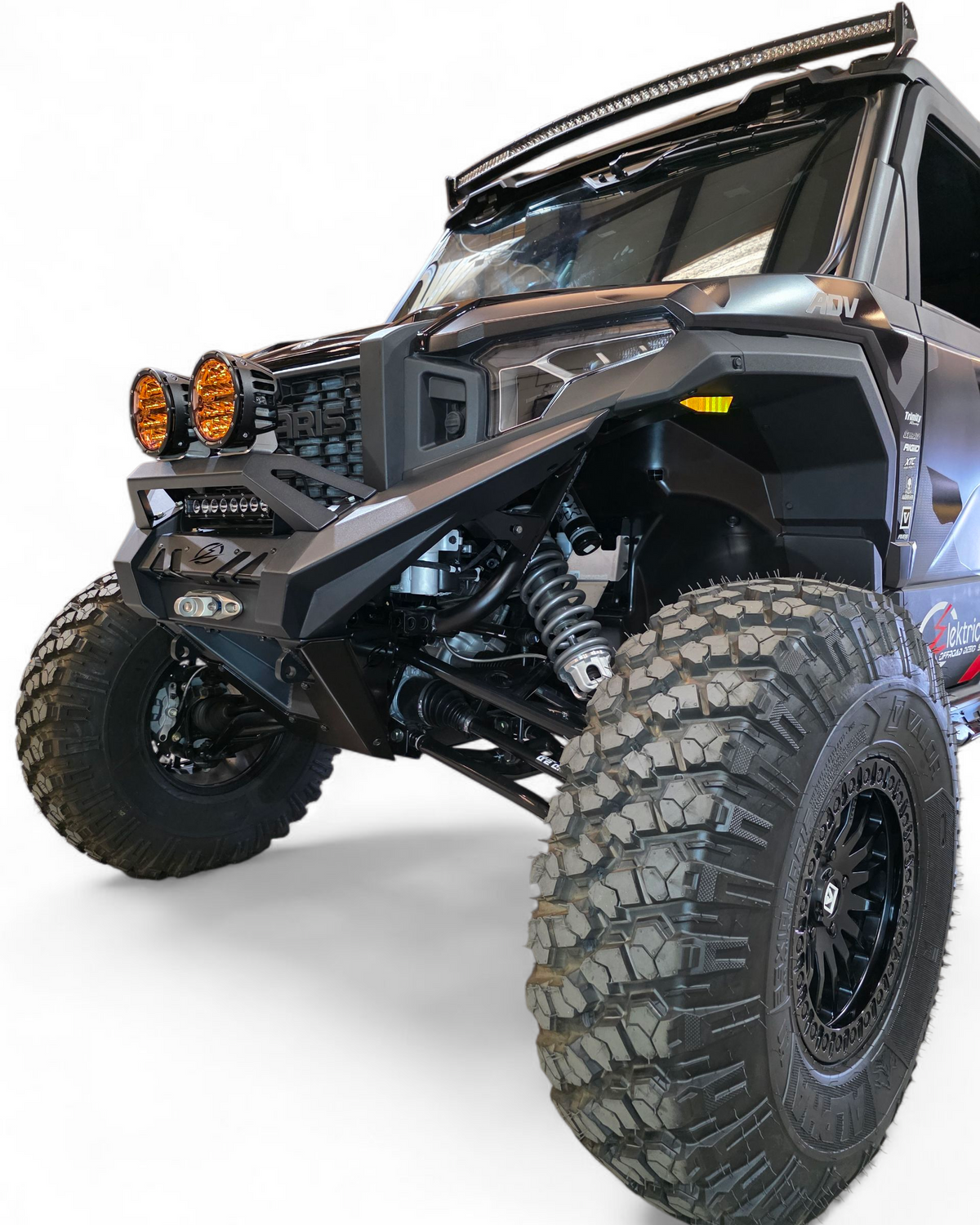 Hammer black powder coat and satin black panel finish detail on Polaris Xpedition HDX Winch Bumper