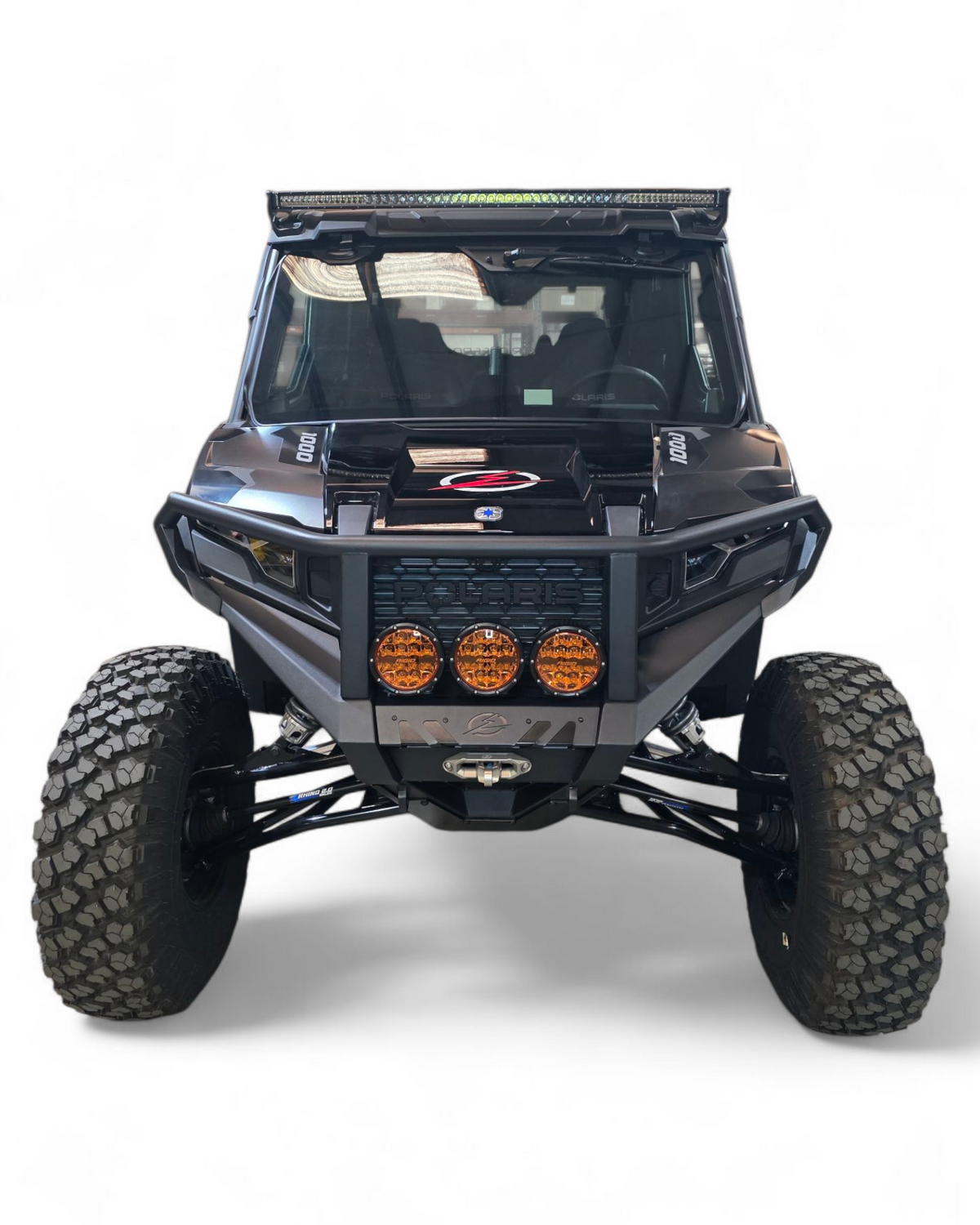 Brush guard detail on Polaris Xpedition HDX Front Bumper protecting hood, grille, and headlights