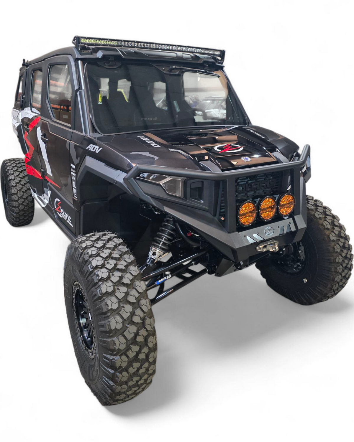 Side profile of Polaris Xpedition HDX Bumper with brush guard showing body-line contour fitment