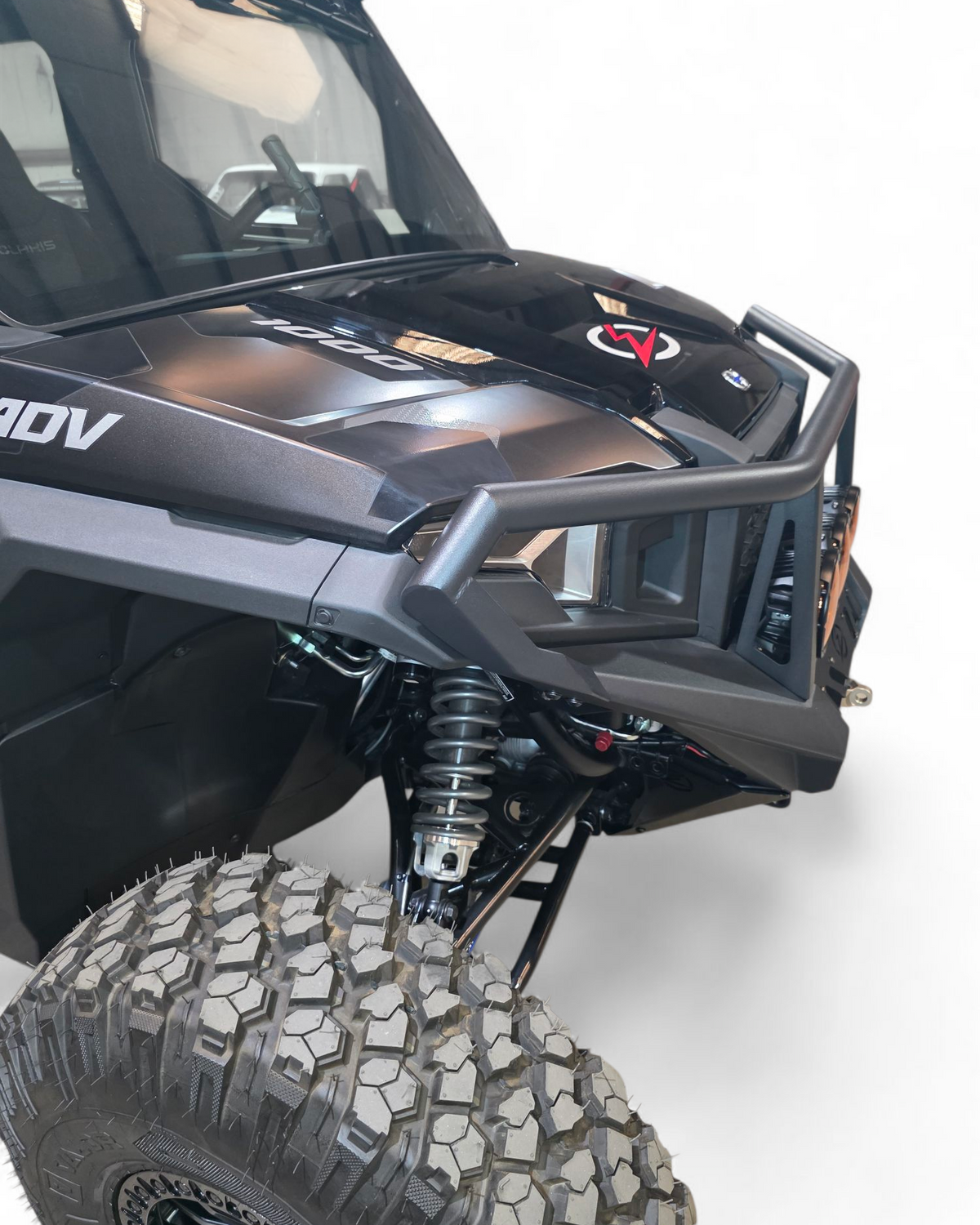 Precision laser welded joint detail on Polaris Xpedition HDX Bumper with brush guard