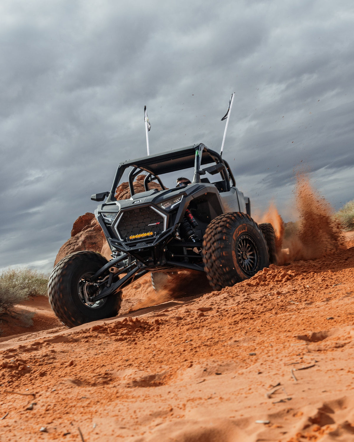 Direct front view of Polaris RZR Pro R Pro S Turbo R billet winch bumper