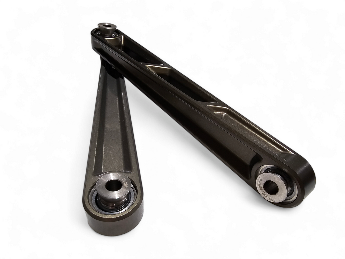 Polaris RZR Pro R Turbo R gunmetal billet front sway bar links shown as a pair
