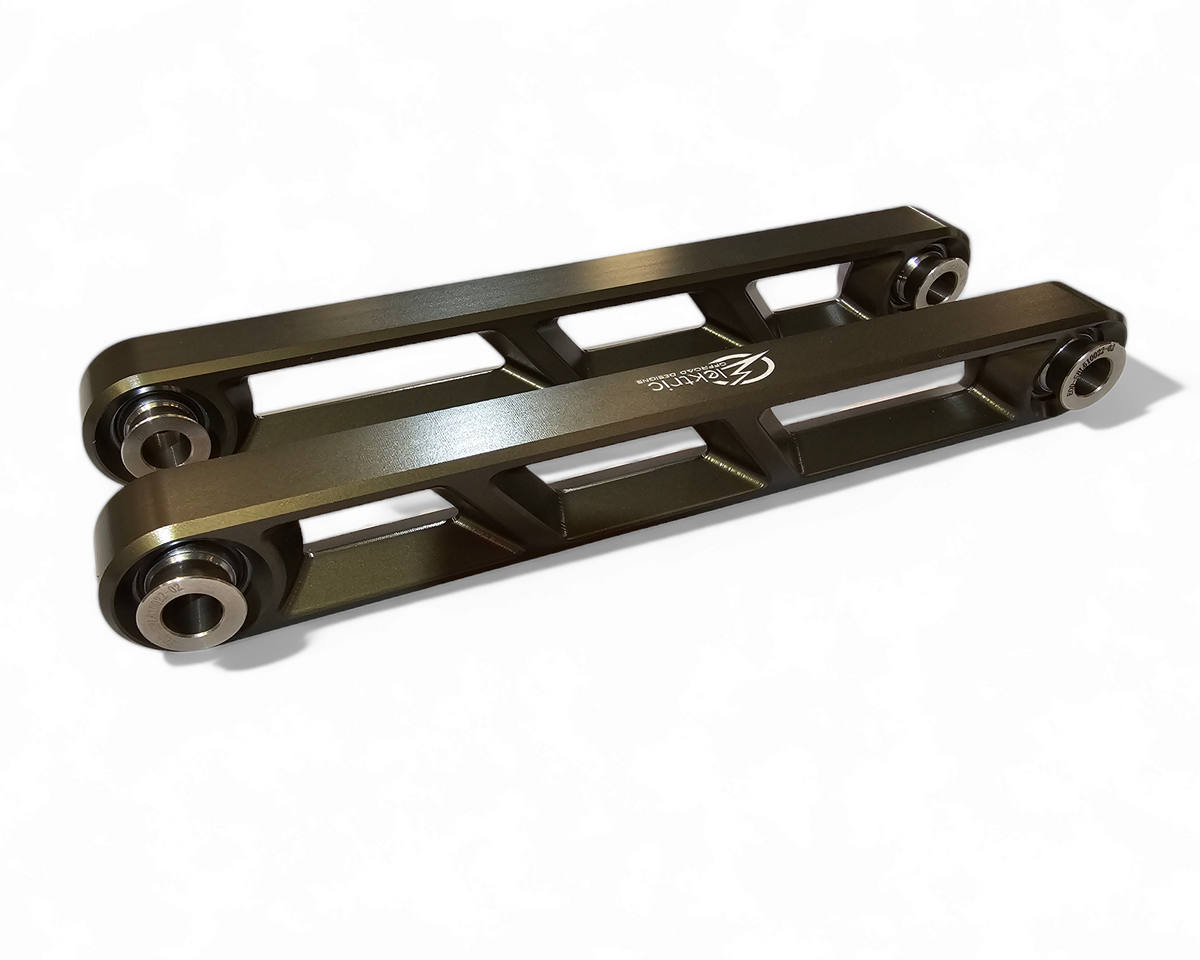 Polaris RZR Pro R Rear Sway Bar Links in gunmetal shown displaying full billet pair