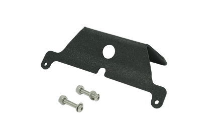 Black textured metal mounting bracket with two stainless steel bolts and nuts