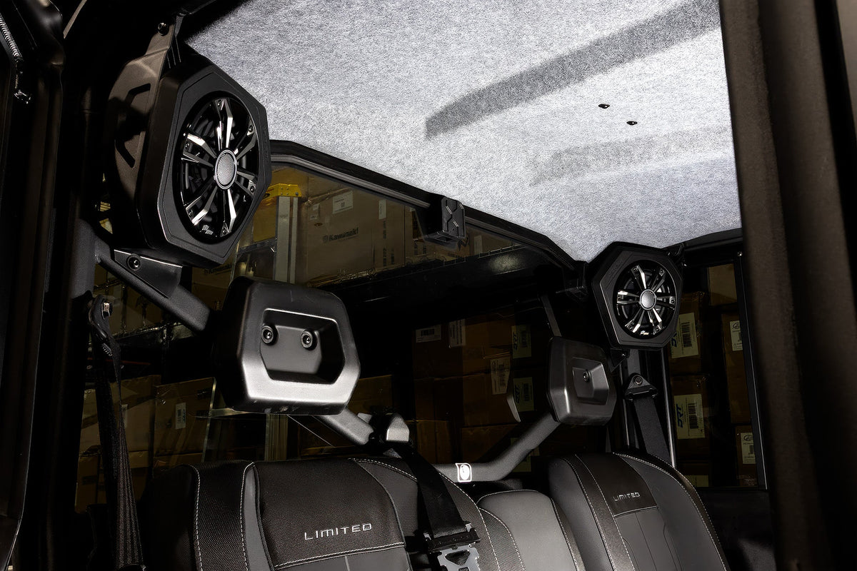 Kawasaki UTV overhead audio speaker system mounted to the roll cage