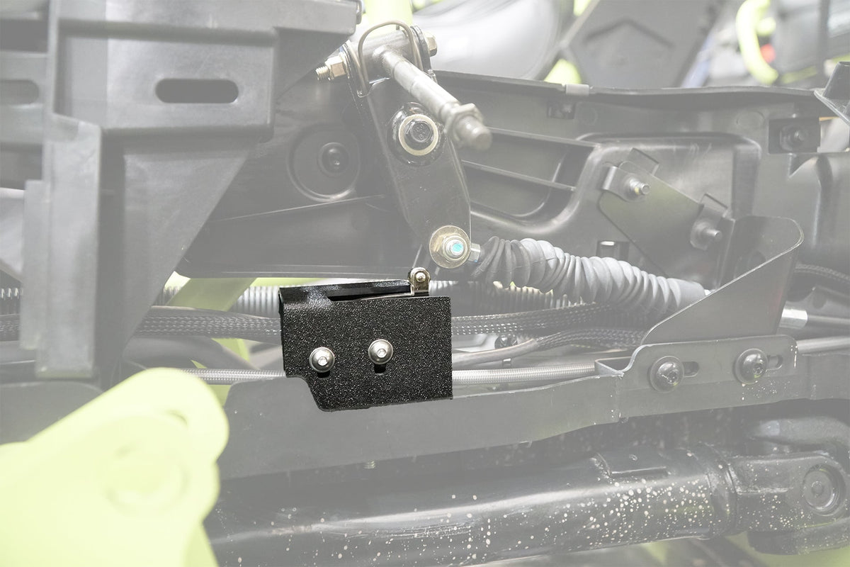 UTV Stereo black metal mounting bracket installed on vehicle frame