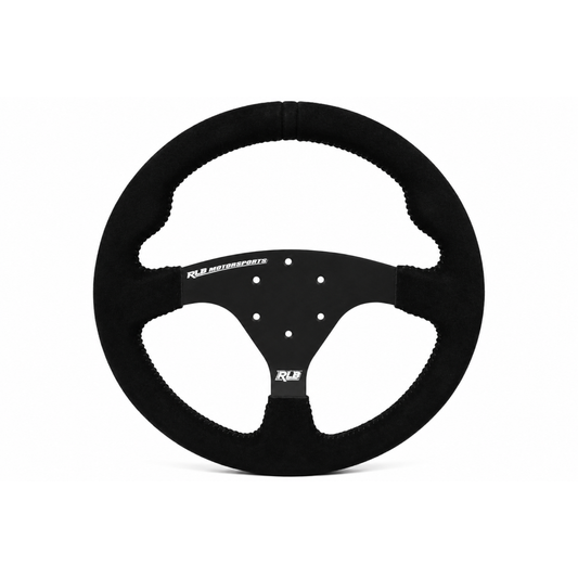 RLB Motorsports 14" UTV race steering wheel in black suede with black stitching, front view
