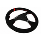 Side angle view of RLB 14" UTV steering wheel showing dish depth and center mounting plate