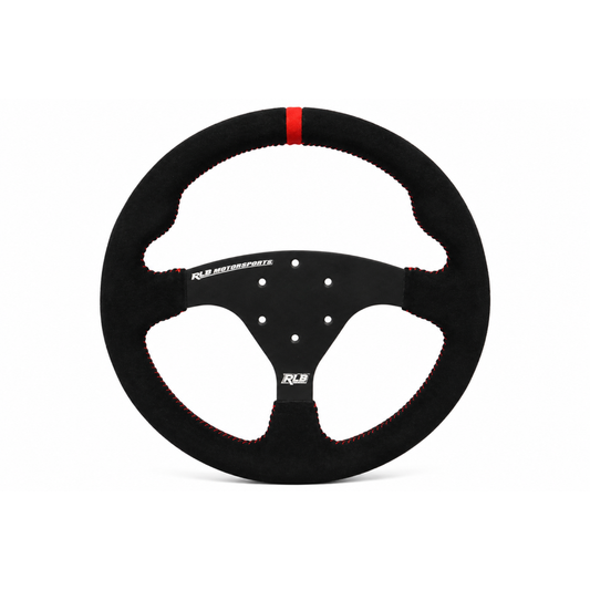 RLB Motorsports 14" UTV race steering wheel in black suede with red stitching, front view