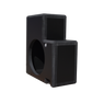 Black vented subwoofer enclosure with a circular speaker cutout
