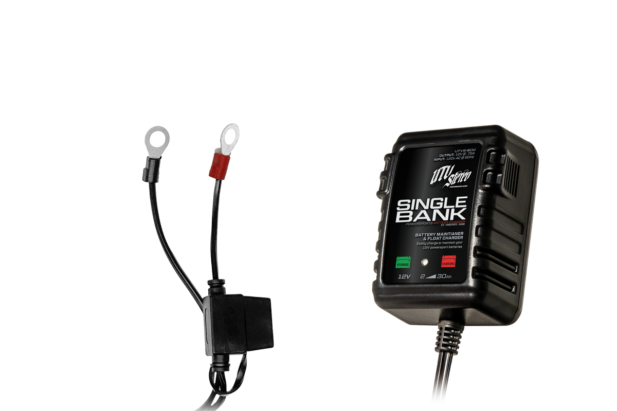 UTV Stereo single bank battery charger and maintainer with ring terminal cable
