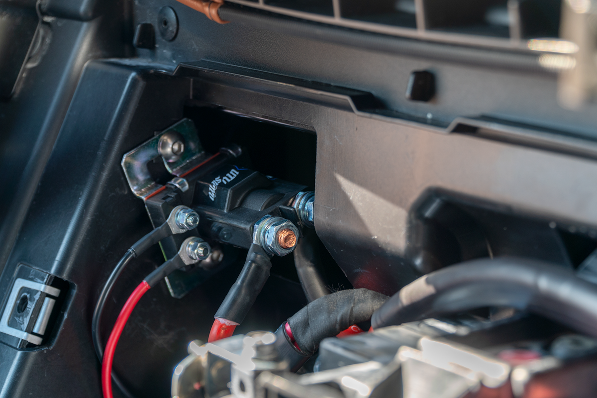 UTV Stereo battery isolator installed in vehicle engine bay