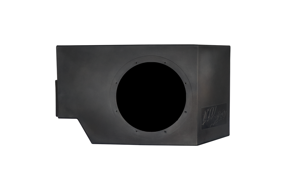 Black UTV Stereo subwoofer enclosure with circular speaker cutout