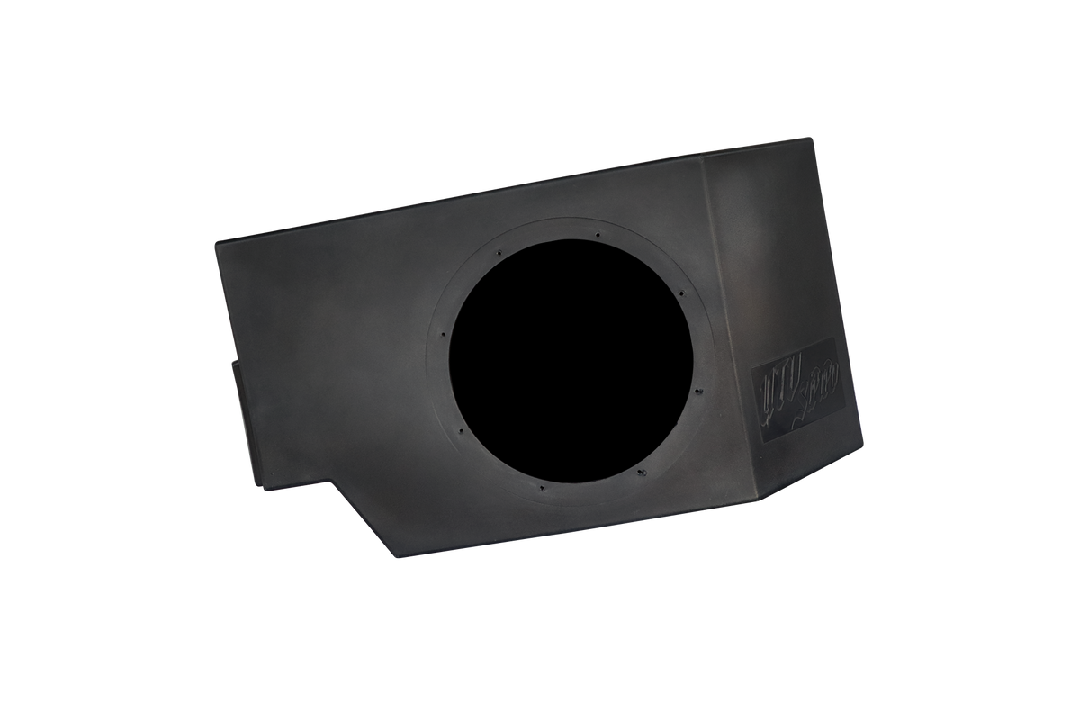 Black UTV Stereo subwoofer enclosure with circular speaker cutout
