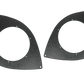 Pair of black textured speaker mounting brackets with circular cutouts