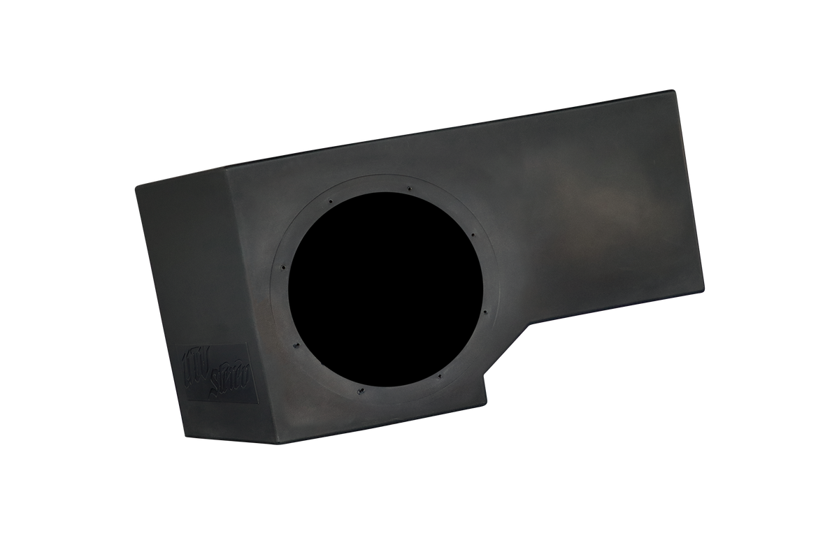 Black UTV Stereo subwoofer enclosure with a single speaker cutout