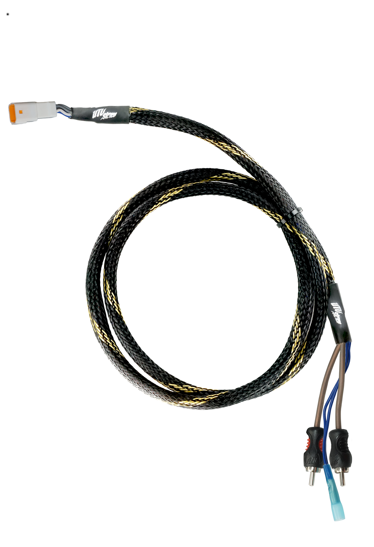 UTV Stereo black and gold braided signal cable with RCA connectors