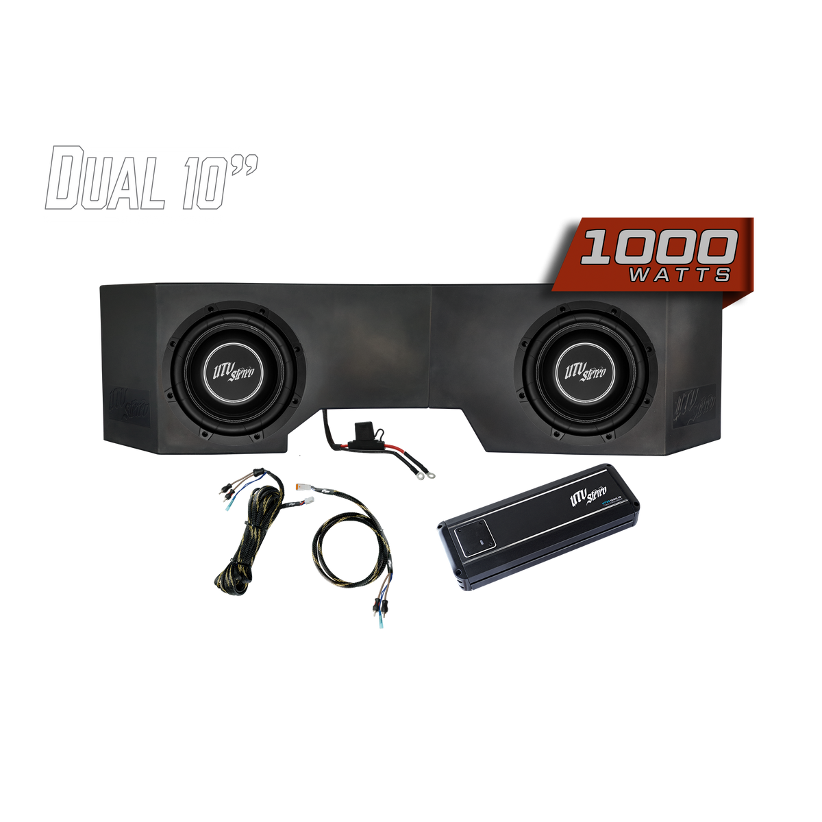 UTV Stereo dual 10 inch subwoofer enclosure with 1000 watt amplifier and wiring kit